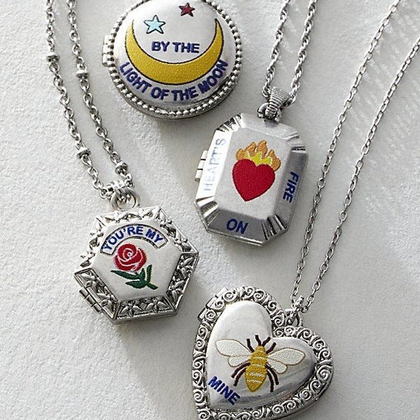 Y2K Style Moon and Rose Pendant Necklace for Women with Enamel Detailing on Copper Base Geometric Design