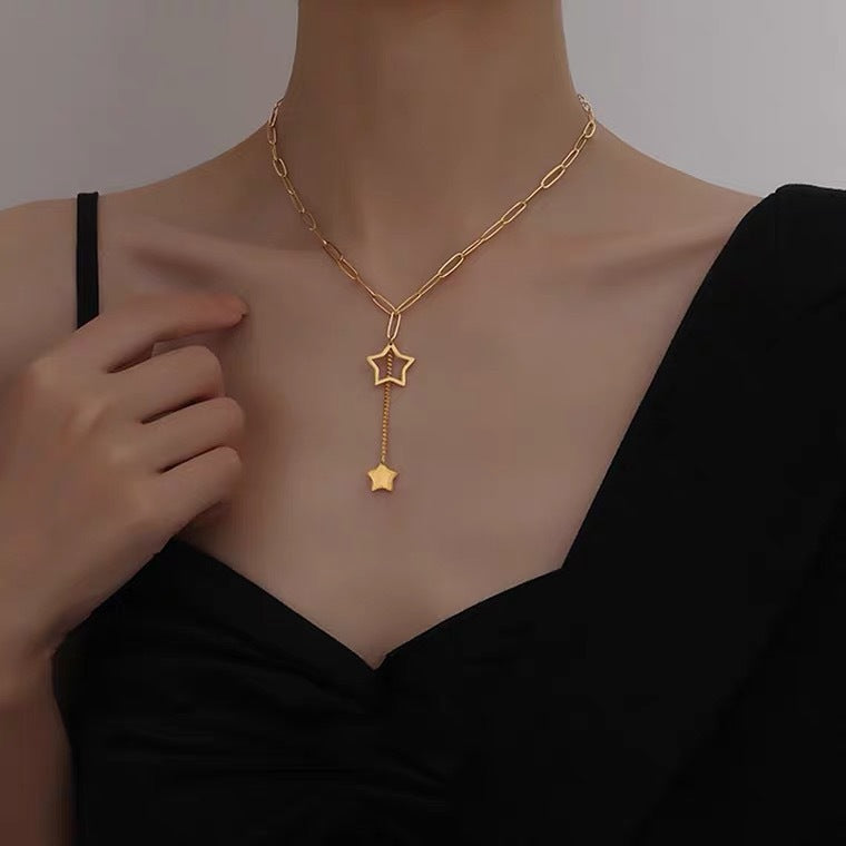 Minimalist Star-Shaped Stainless Steel Plated Snake Chain Necklace for Women