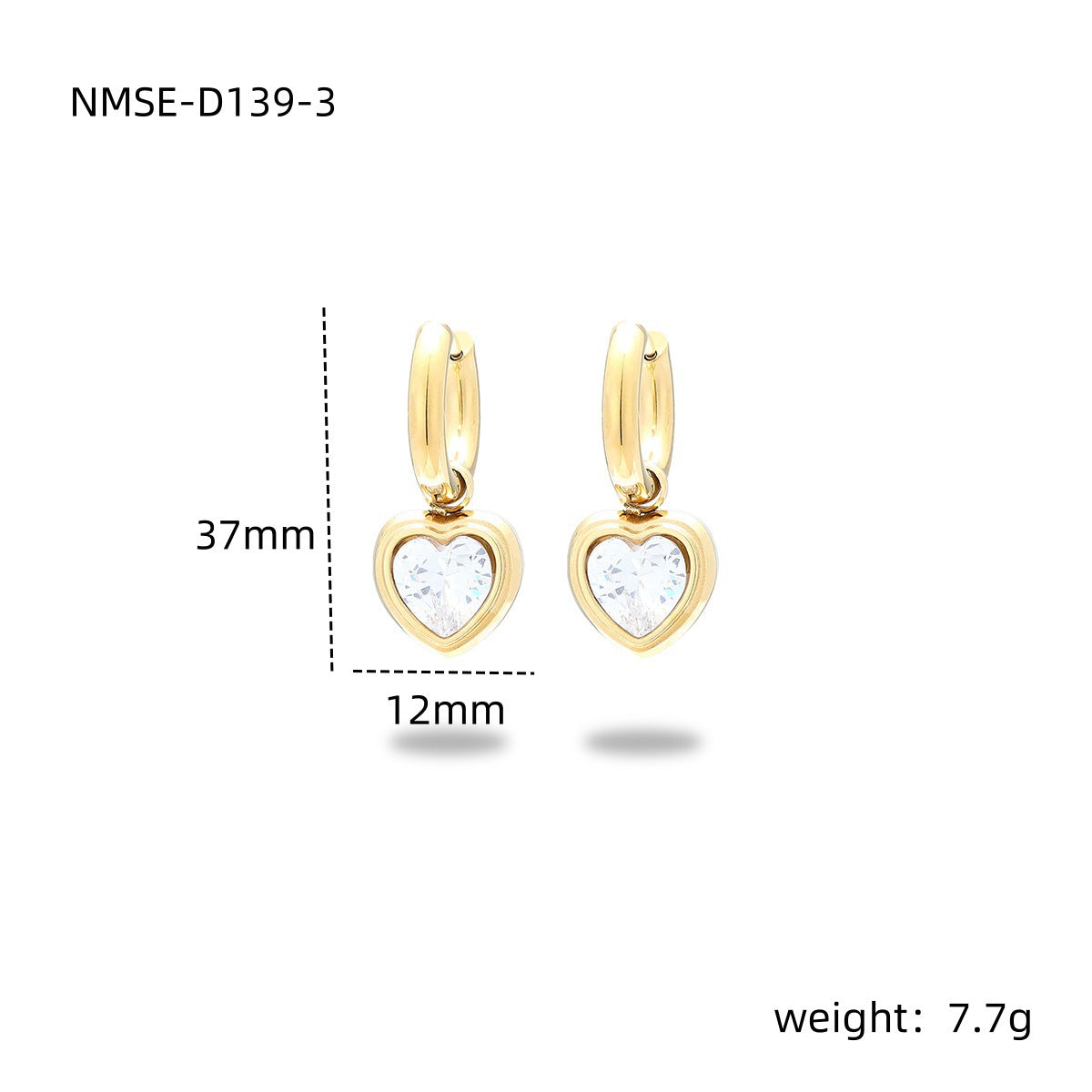 Fashion OL 18K Gold Plated Heart Shape Stainless Steel Earrings with Colorful Rhinestones for Women