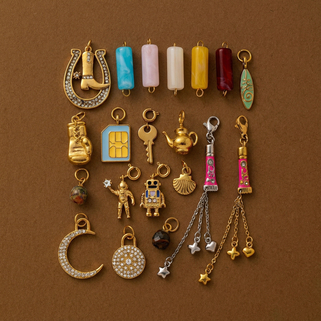 Vintage Gold Plated Stainless Steel Ceramic Moon Astronaut Charm Bar Necklace for Unisex
