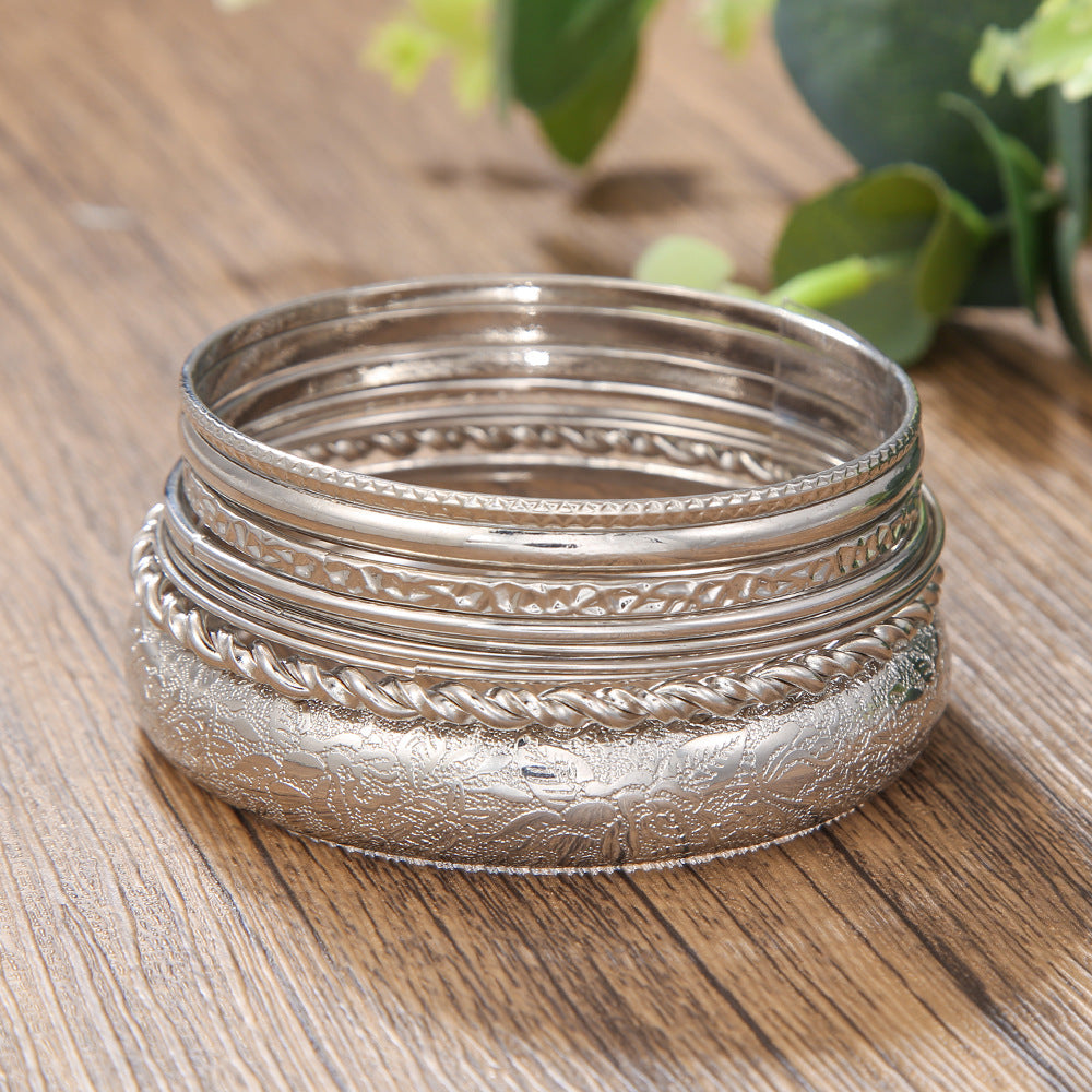 Bohemian Geometric Wave Pattern Polished Electroplated Alloy Bracelet Set for Men and Women