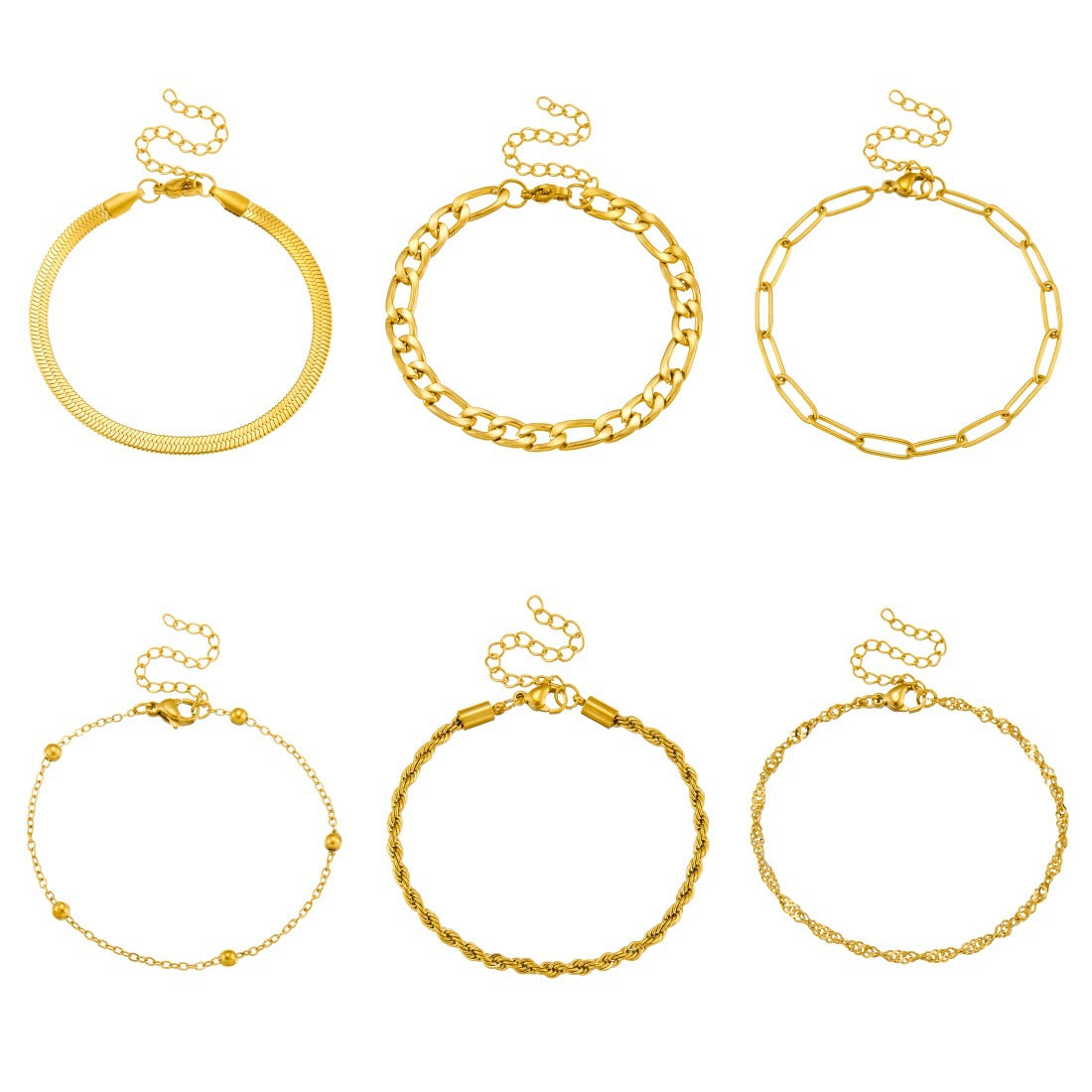 Punk Minimalist Gold Plated Stainless Steel Multi-Chain Bracelet Set for Women