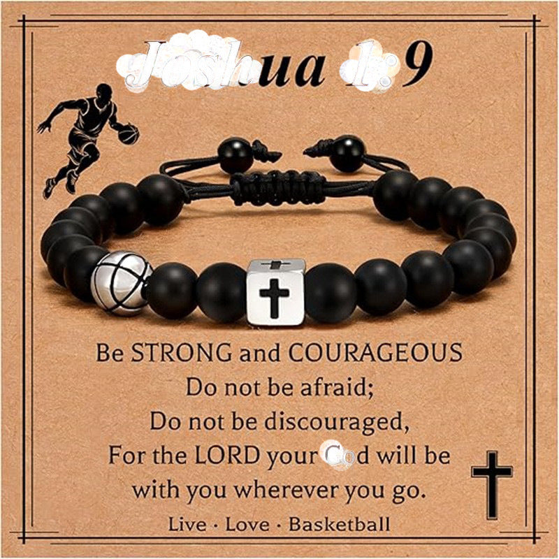 Sporty Matte Stainless Steel Cross Beaded Bracelet Unisex Adjustable