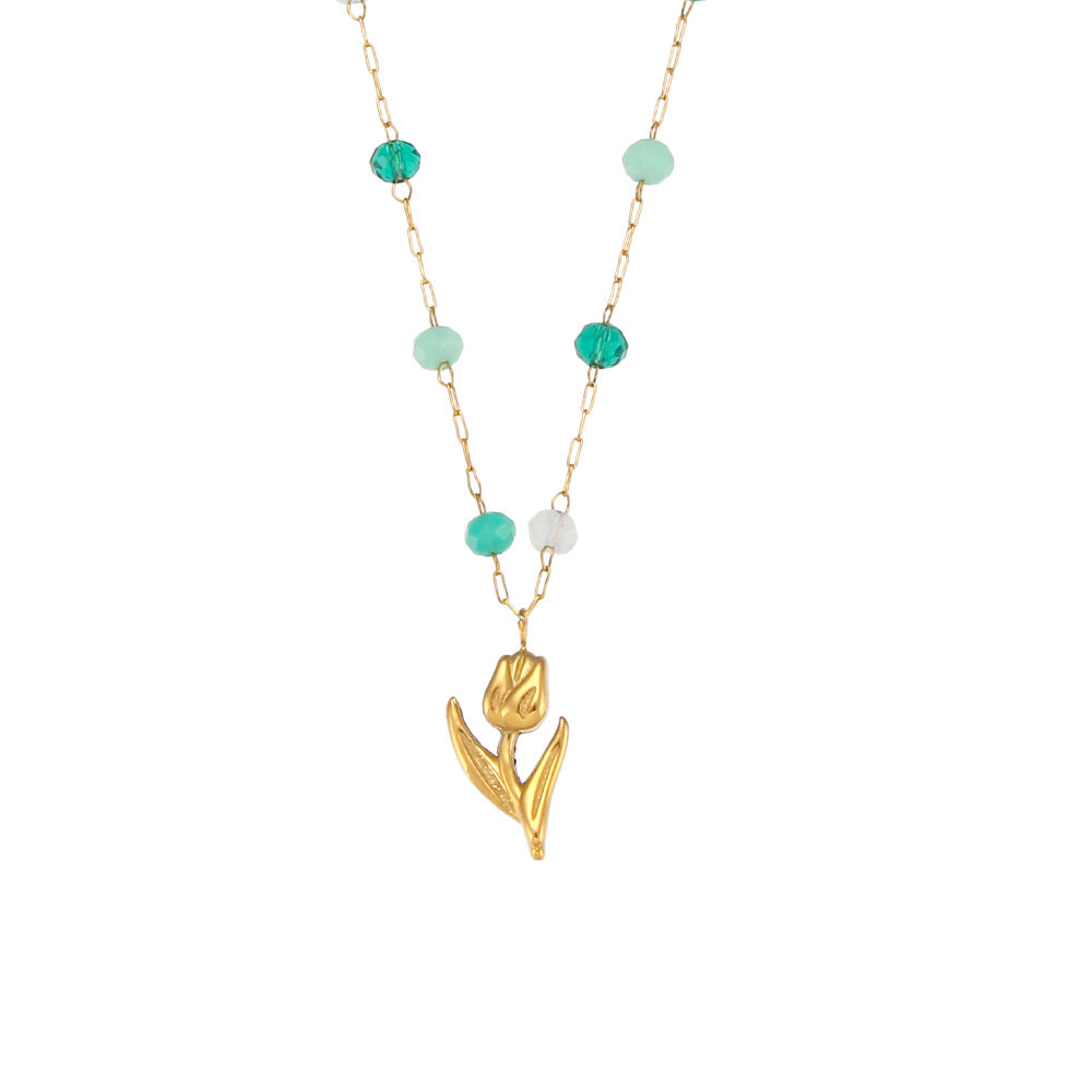 Minimalist Tulip Pendant Necklace in Stainless Steel with Colorful Beads and Electroplated Finish for Women