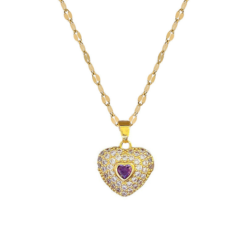 Luxury Titanium Steel Heart Pendant Necklace for Women with Plated Finish Geometric Design Perfect for Wedding Banquet and Clavicle Styling