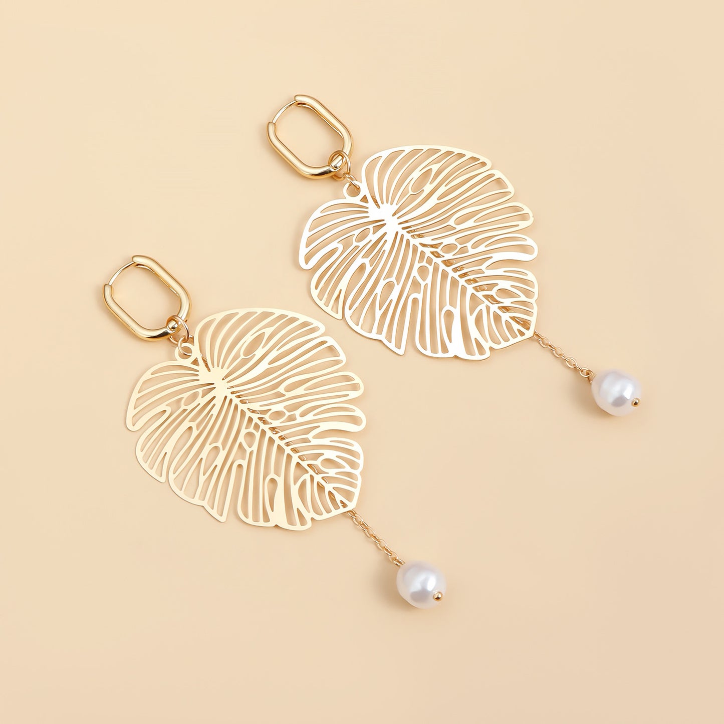 Pendientes de Borla de Estilo Retro Francés con Motivo de Hoja en Aleación de Zinc con Acabado Galvanizado para Mujer