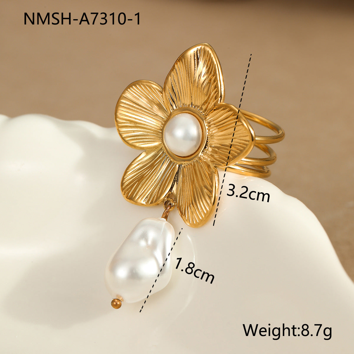 Anillo minimalista de acero de titanio con forma de lazo, incrustaciones de perlas simuladas y chapado en oro de 18 quilates para mujer