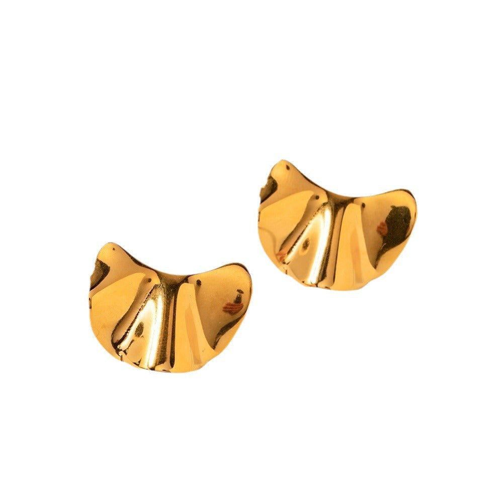 Orecchini a perno da donna in acciaio inossidabile placcato oro 18 carati con texture geometrica irregolare stile Ins