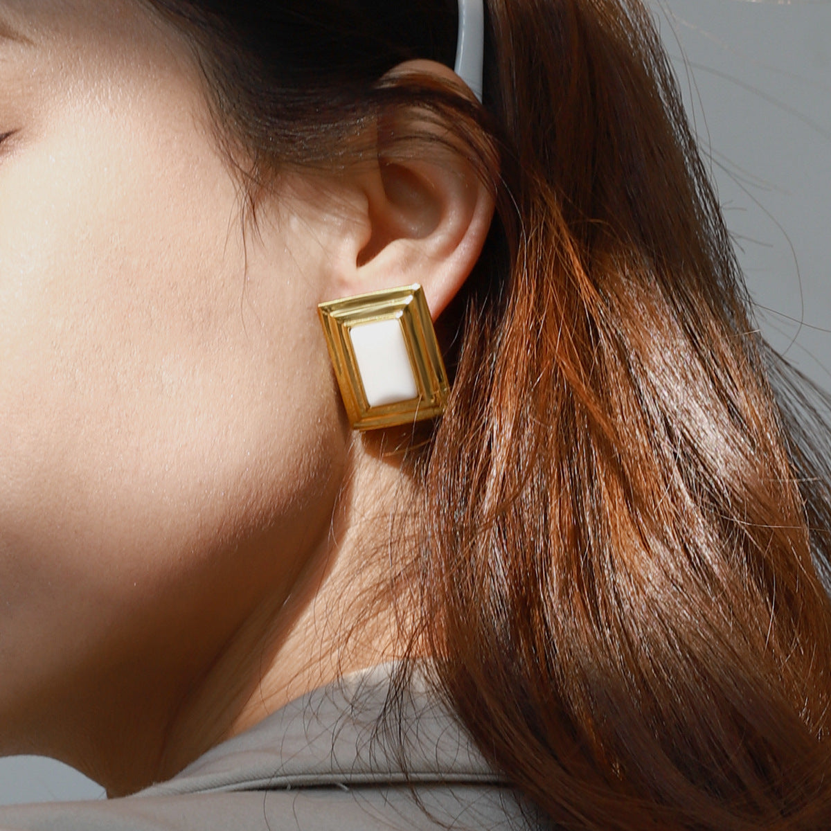 Minimalist Geometric Square Stainless Steel and Titanium Steel Plated Stud Earrings for Women