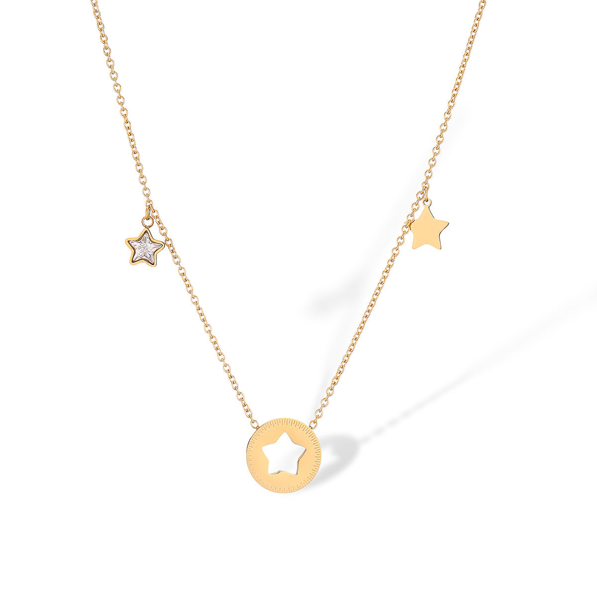 Collana con ciondolo a stella a cinque punte minimalista da donna in acciaio al titanio con placcatura in oro vero