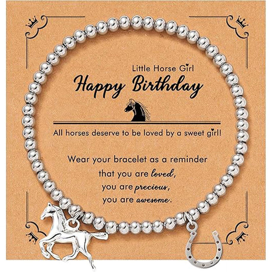 Unisex Zinc Alloy Horse Hoof Charm Bracelet with Elastic Beaded Chain