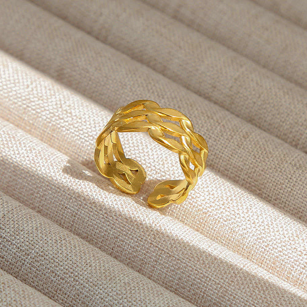 Anello Aperto Regolabile da Donna in Acciaio Inossidabile Stile INS Vintage, Geometrico e a Cuore, con Intarsio in Pietra Naturale, Elegante e Minimalista