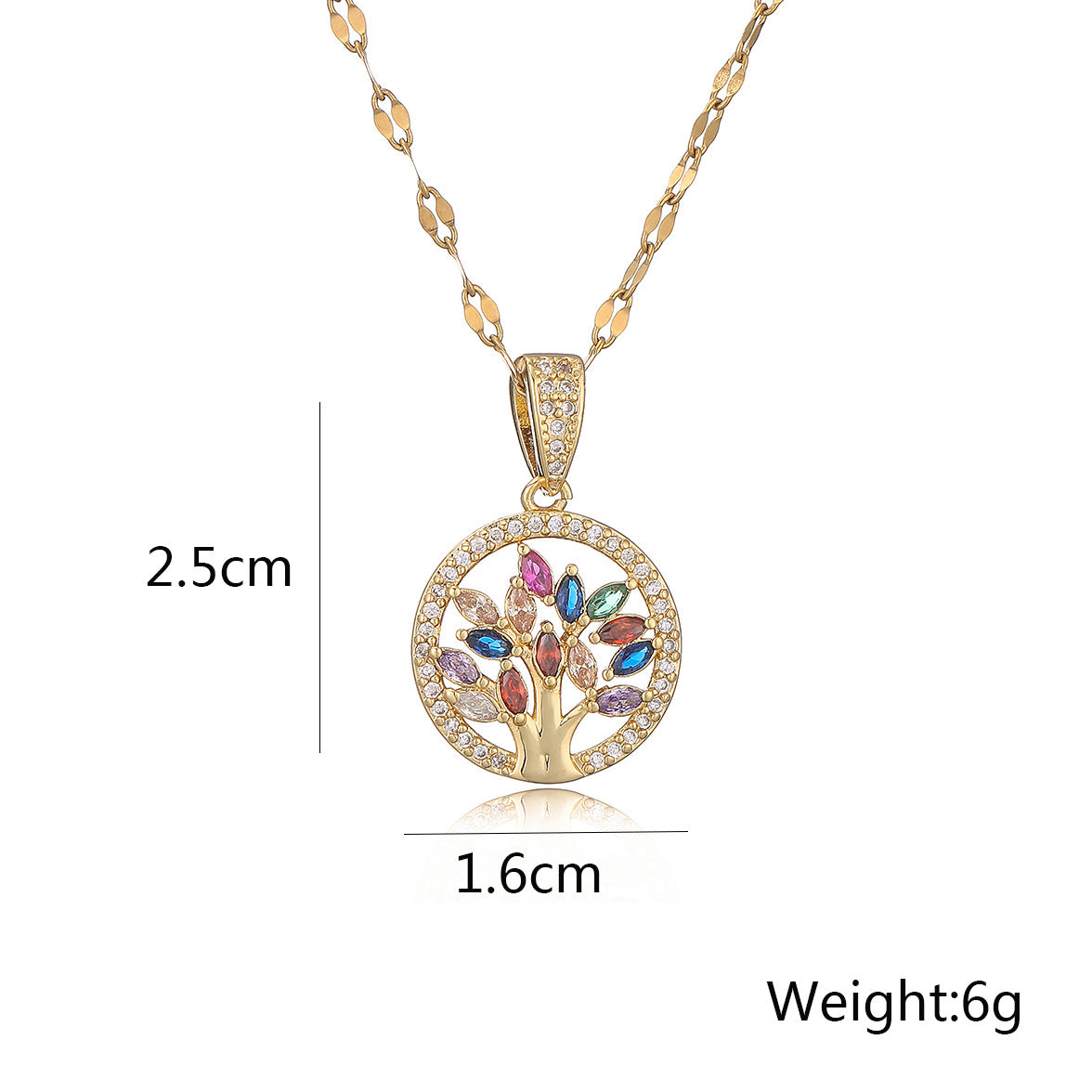 Minimalist Geometric Tree of Life Pendant Necklace for Women in Brass with Real Gold Plating and Zircon Inlay