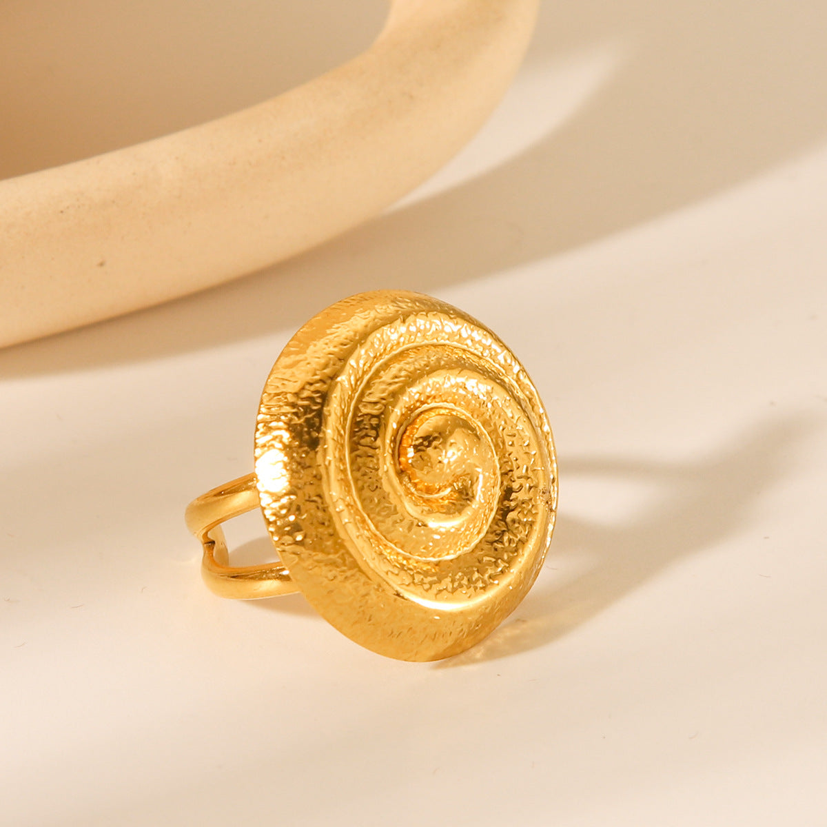 Ins Style 18K Gold Plated Hammered Spiral Open Ring Geometric Stainless Steel Jewelry for Women