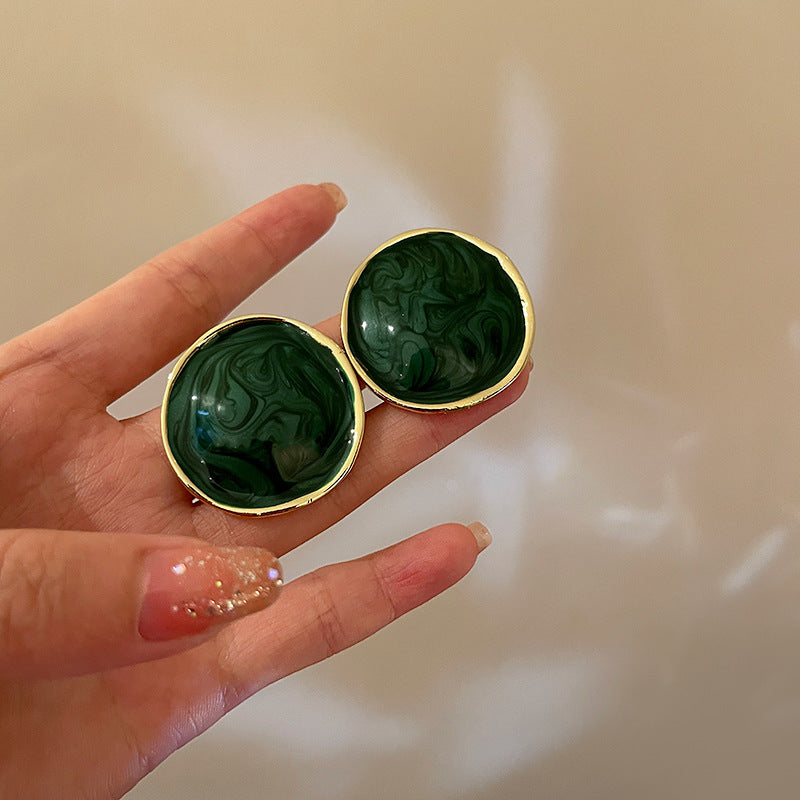 Vintage Geometric Earrings with Enamel Finish in Copper Base and Steel Posts for Women