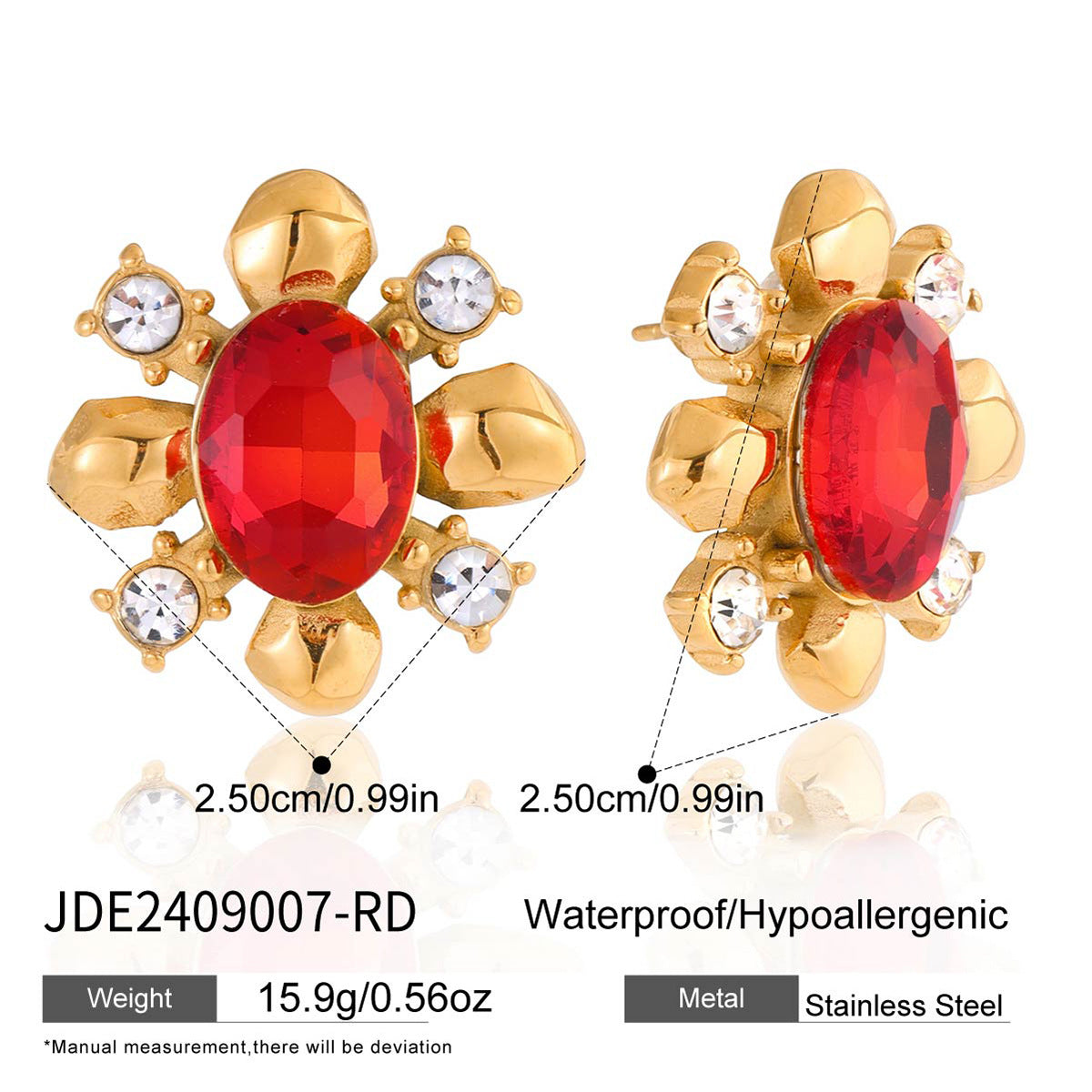 Orecchini geometrici in acciaio inossidabile con zirconi placcati oro PVD per donna, orecchini a lobo di lusso alla moda minimalista