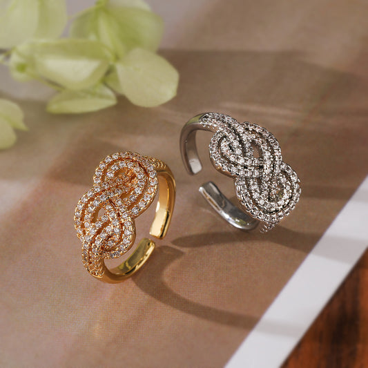 Minimalist Geometric Open Ring for Women Made of Brass with Real Gold Plating and Zircon Inlay