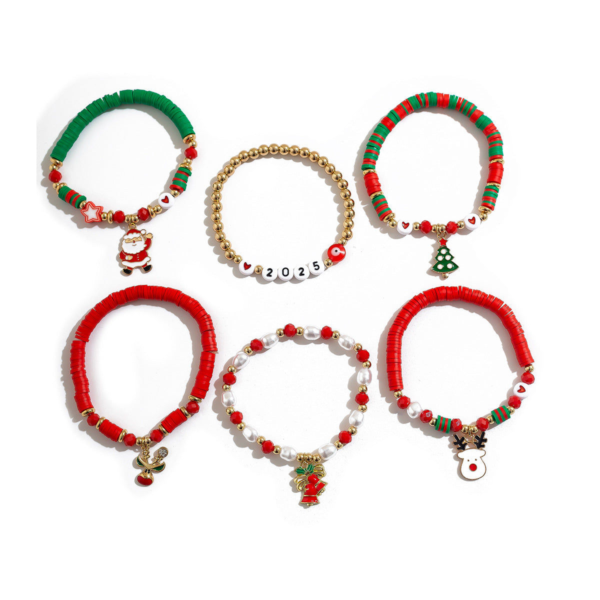 Geometric Resin Beaded Bracelet Set Christmas Theme Unisex Jewelry