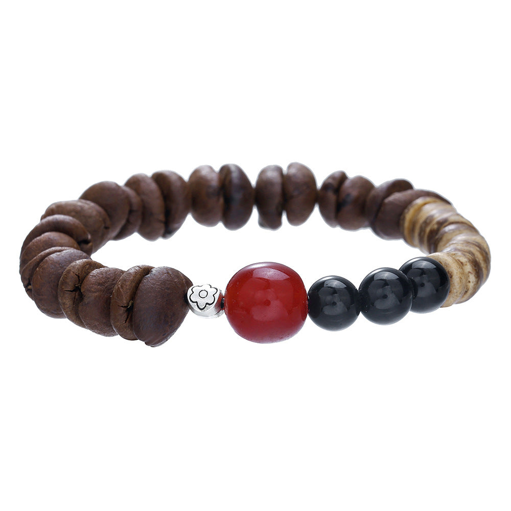 Unique Handmade Cat Animal Bracelet with Natural Wood Coconut Shell and Coffee Bean Beads