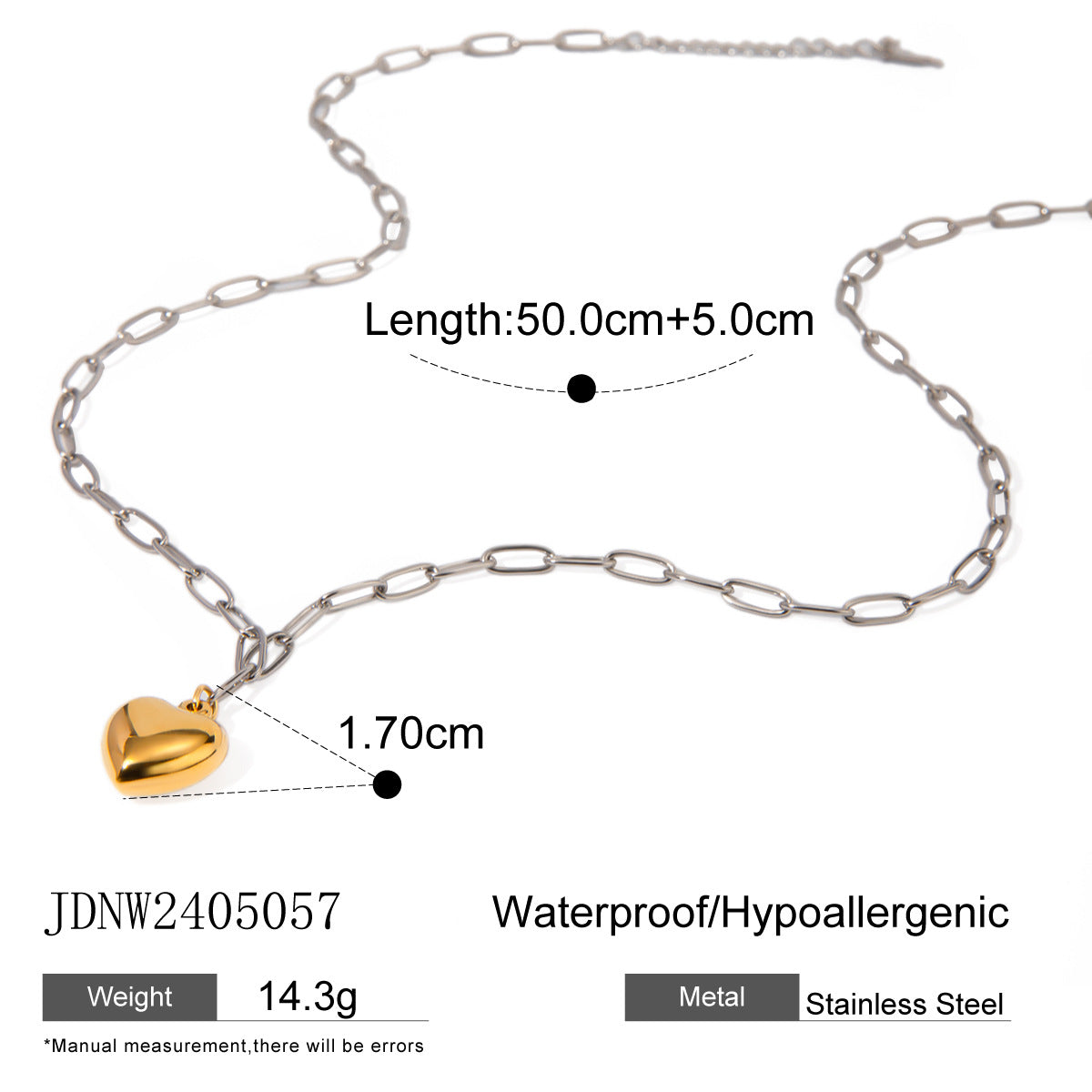 Fashion Two-Tone Heart and Letter Pendant Stainless Steel Necklace for Women