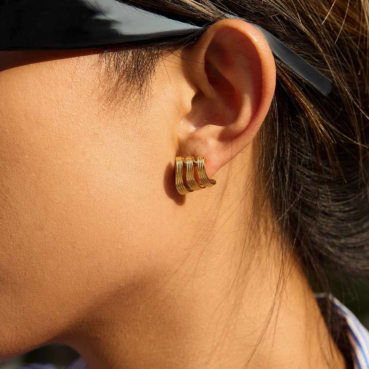 Pendientes de rosca de acero inoxidable geométricos con acabado chapado para mujer, aretes de lujo minimalistas