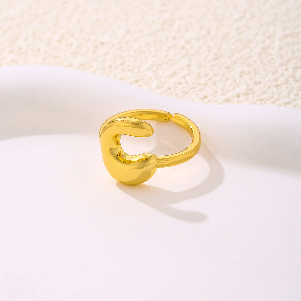 Anello da donna minimalista a forma di lettera in rame placcato oro Anello regolabile aperto Gioielli di lusso fatti a mano