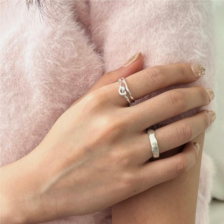 Sweet 925 Sterling Silver Heart Geometric Striped Twisted Knot Ring for Women