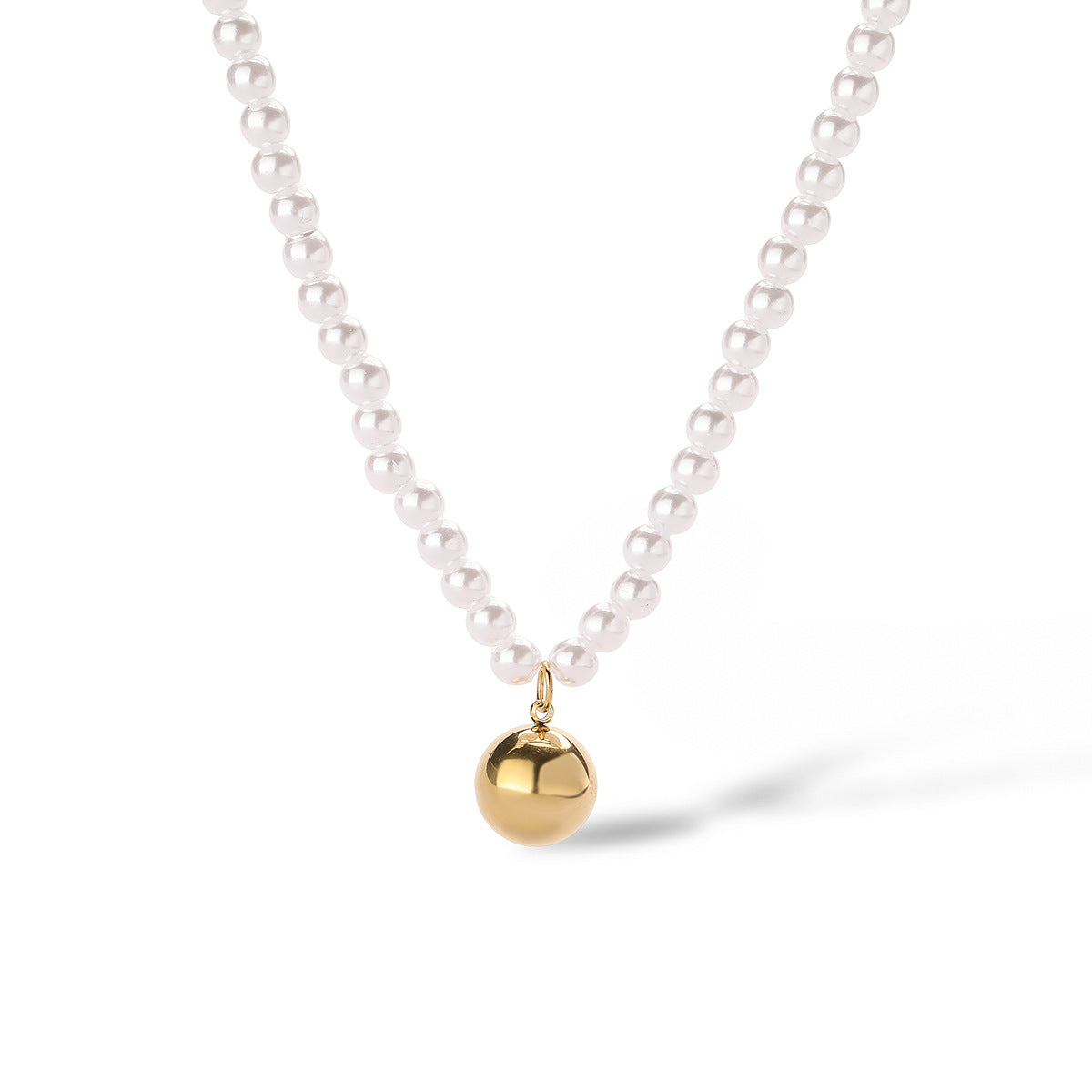 Collana a Sfera Rotonda Geometrica Minimalista da Donna in Acciaio al Titanio Placcato Oro 18K con Accento di Perle