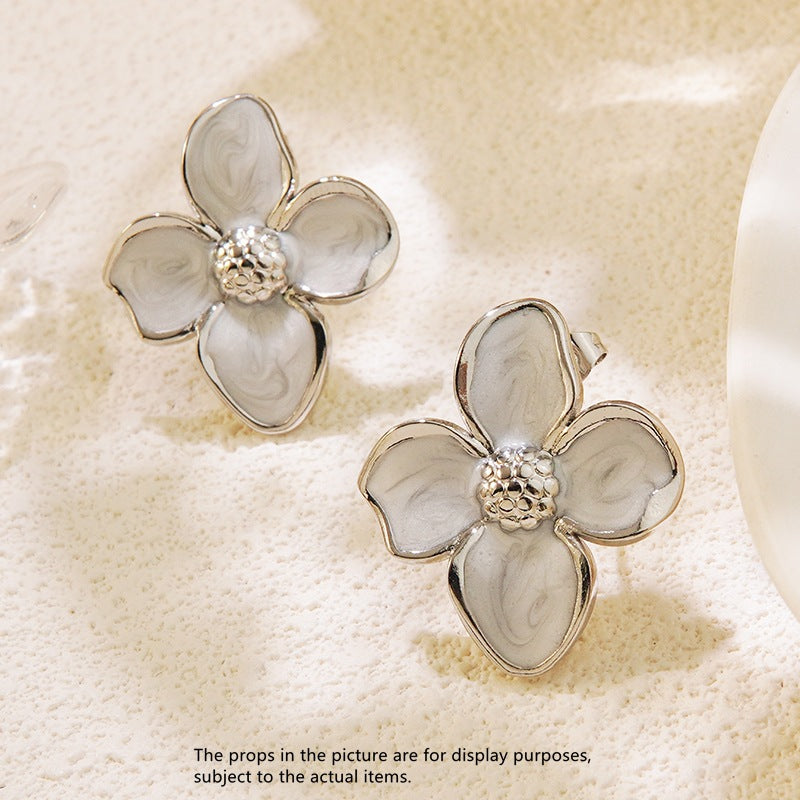 Vintage Sweet Floral Drip Oil Plated Titanium Steel Earrings for Women