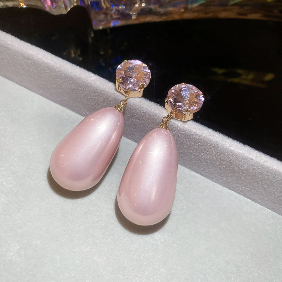 Eleganti orecchini a perno da donna stile francese con perla a goccia e intarsi in strass in acciaio inossidabile
