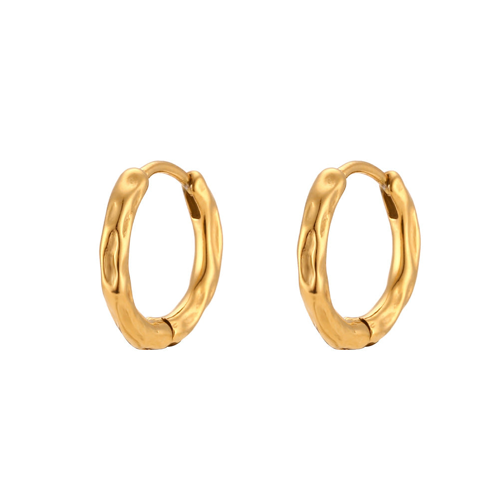 Minimalist Fashion Stainless Steel Geometric Moon Surface Texture Hoop Earrings with Plating Finish