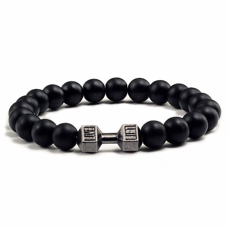 Fashion Matte Plated Alloy Beaded Bracelet Unisex Elastic Yoga Energy Bangle