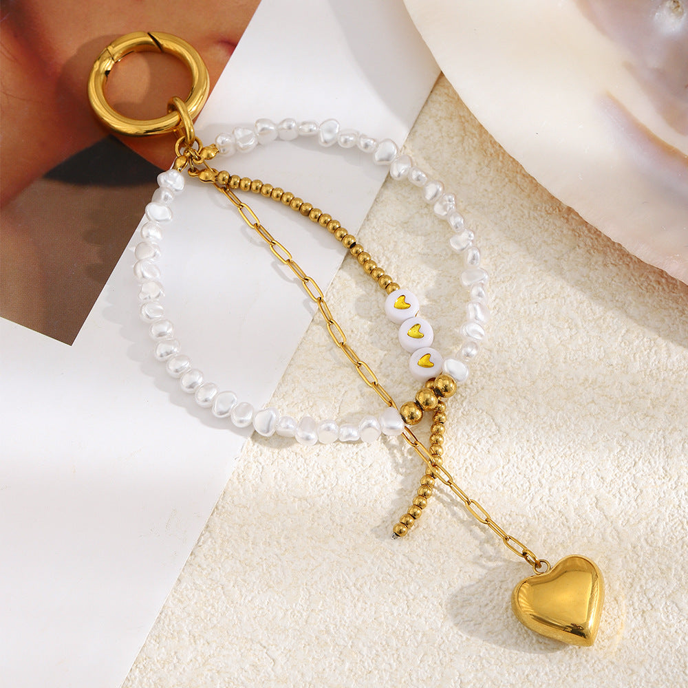 Minimalist 18K Gold Plated Stainless Steel Heart Pendant Bag Charm Keychain