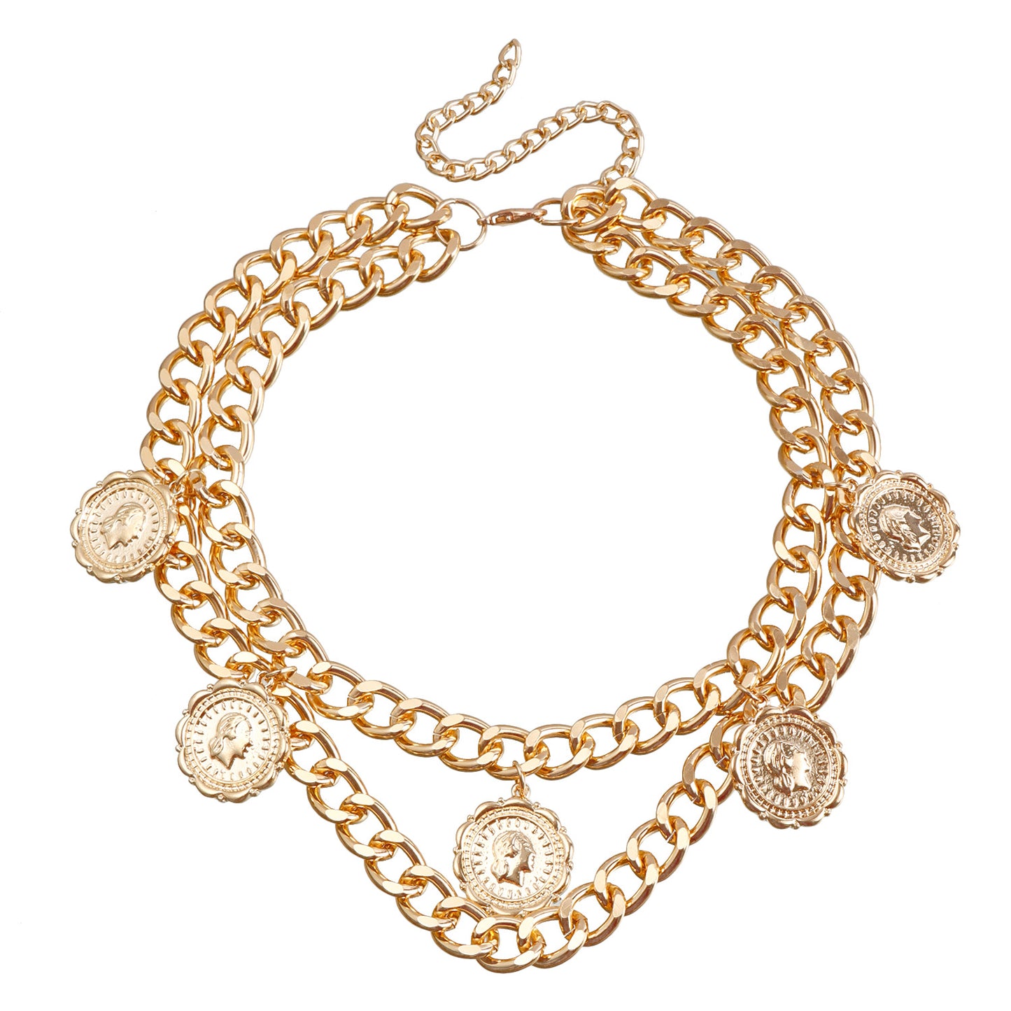 Punk Vintage Geometric Aluminum Pendant Necklace with Electroplated Alloy Round Charm and Double-Layer Clavicle Chain for Women