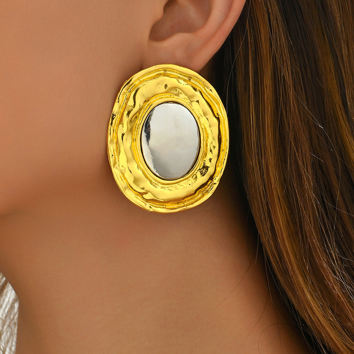 Orecchini a perno da donna a cerchio geometrico placcati oro 18 carati di lusso minimalista