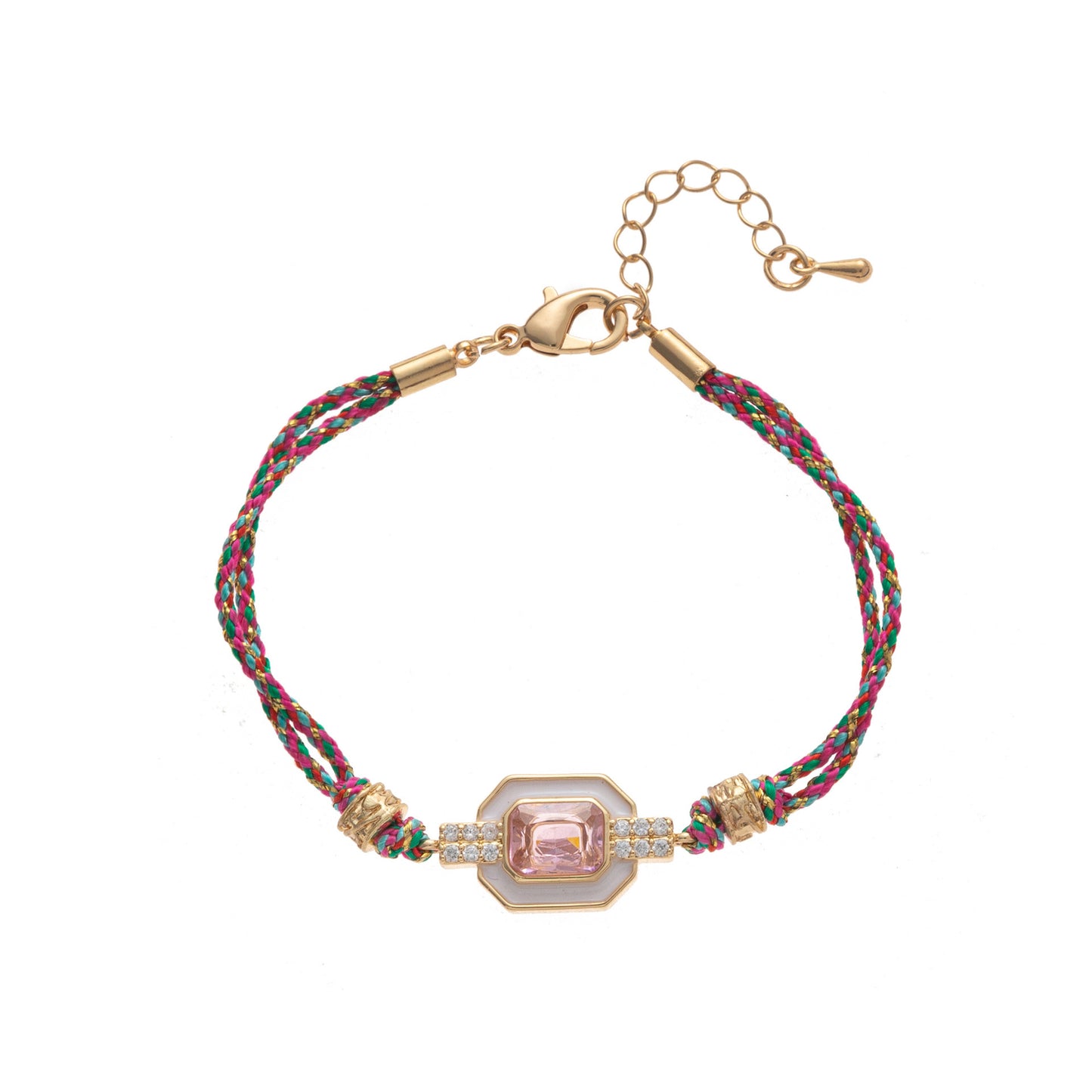 Bracciale da donna in stile bohémien vintage con quadrifoglio geometrico e zirconi intarsiati in rame