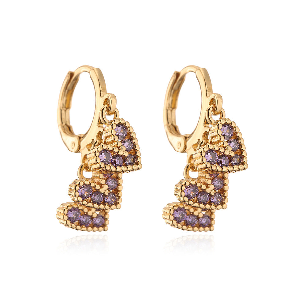 Minimalist Heart-Shaped Copper Earrings with 18K Gold Plating and Micro-Paved Zirconia for Women