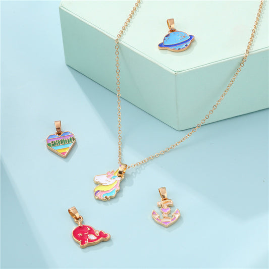 Cartoon Animal Drip Oil Alloy Curb Chain Necklace Charm Bar