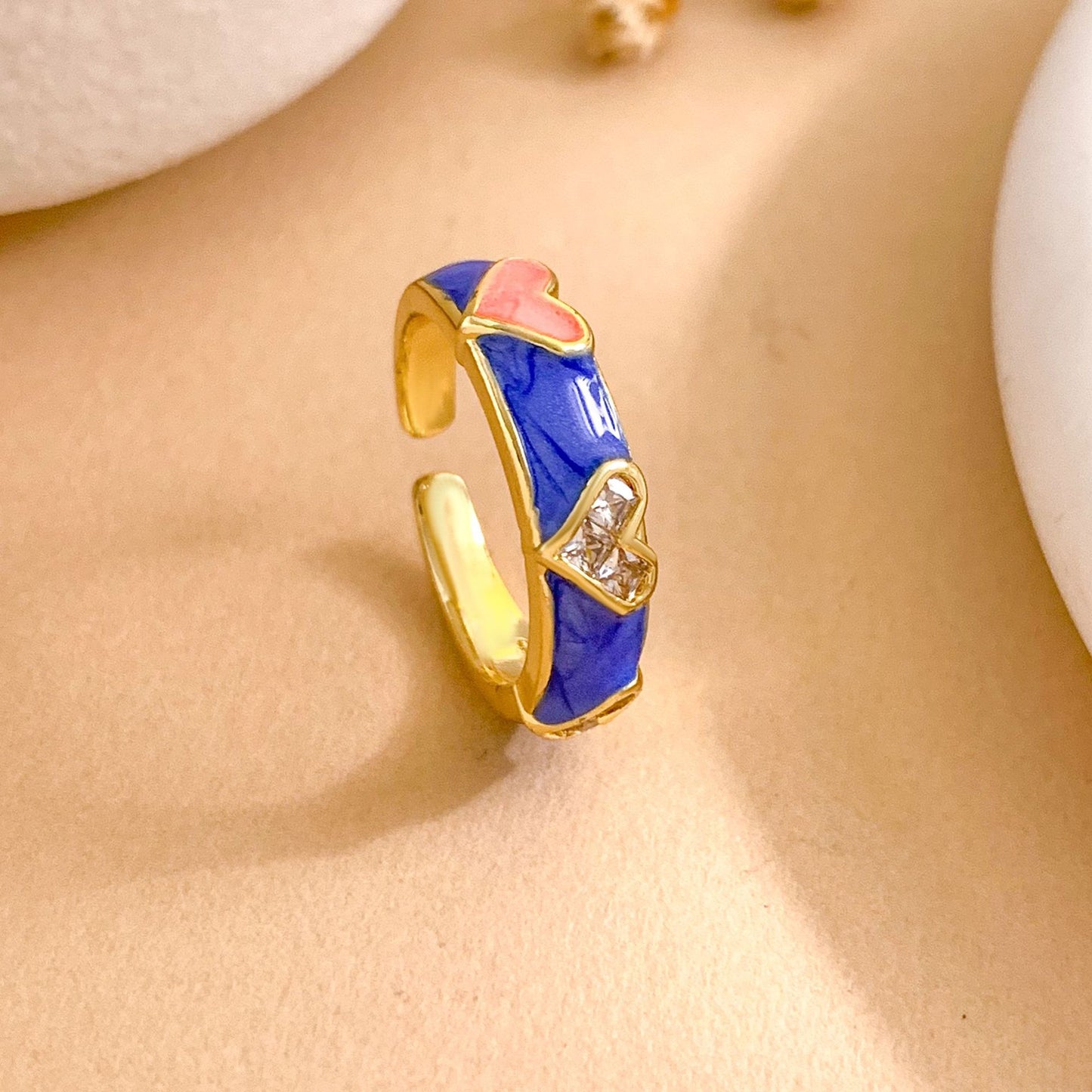 Sweet Gold Plated Brass Heart Open Ring for Women
