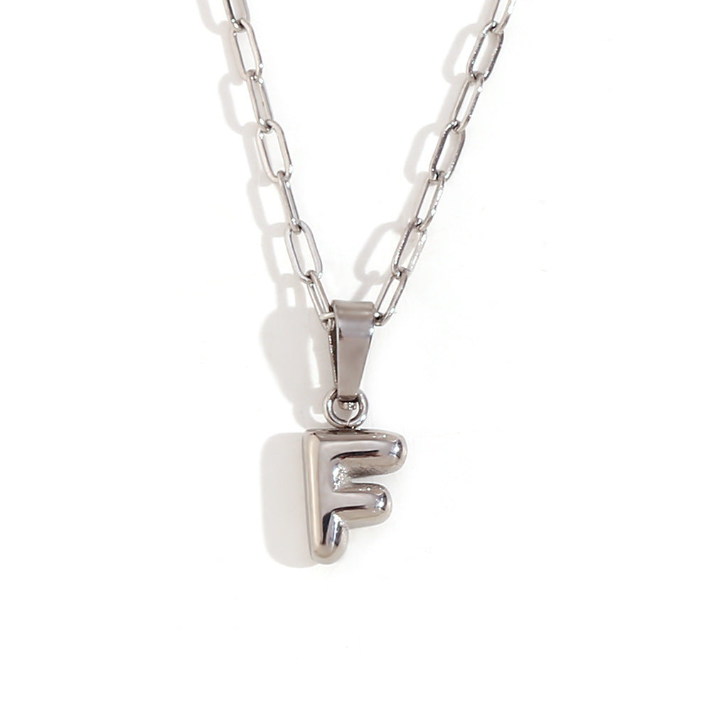 Minimalist Fashion Letter Pendant Necklace in Stainless Steel with 18K Gold Plating, Bubble-Inspired Mini Safety Pin Design for Women