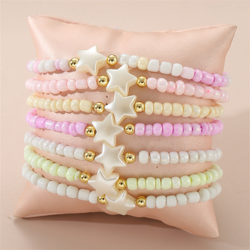 Juego de pulseras de resina plástica con forma de corazón, minimalistas, para niños, hechas a mano con cuentas de colores
