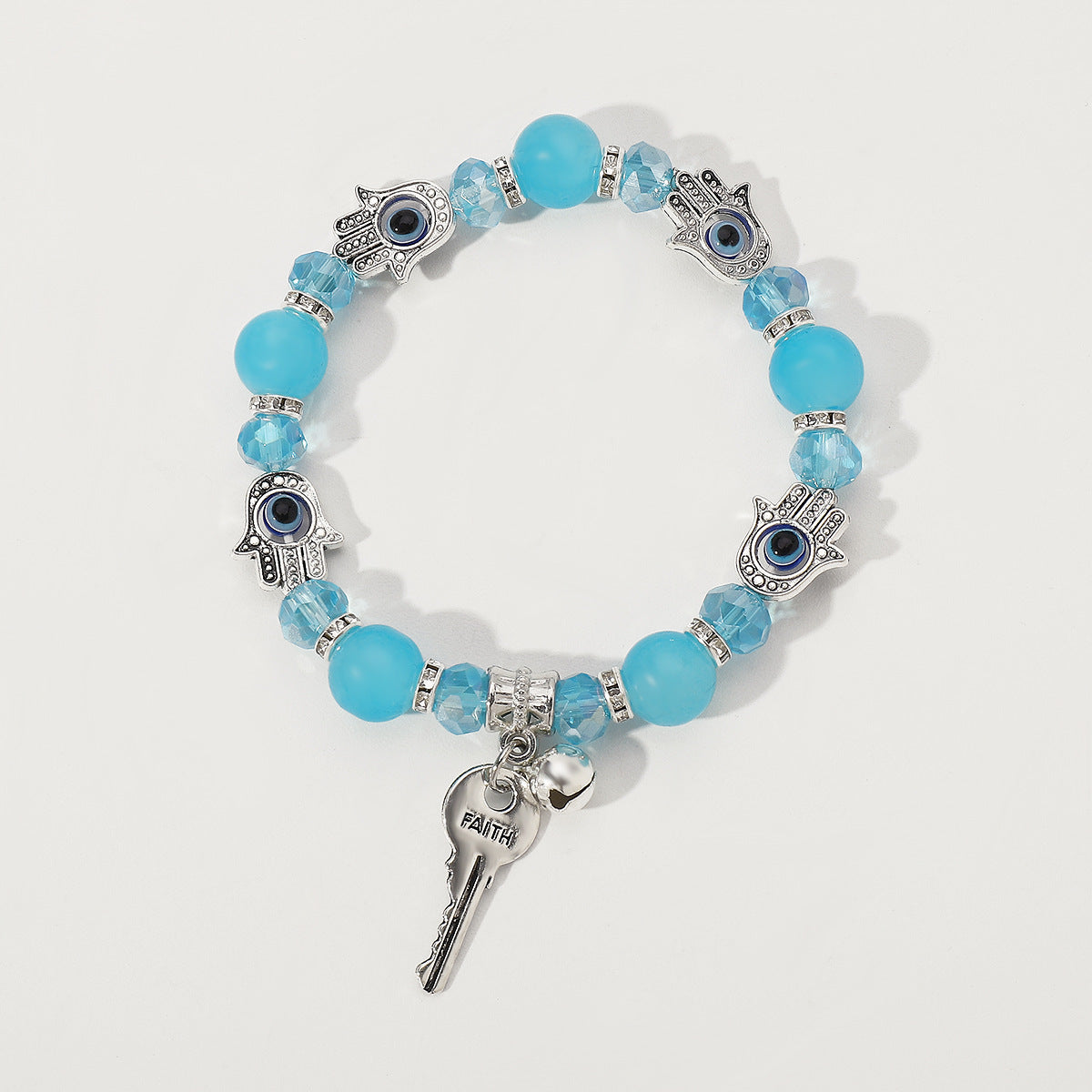 Pulsera étnica hecha a mano con forma de llave geométrica para mujer con cristal artificial y detalles de piedra natural