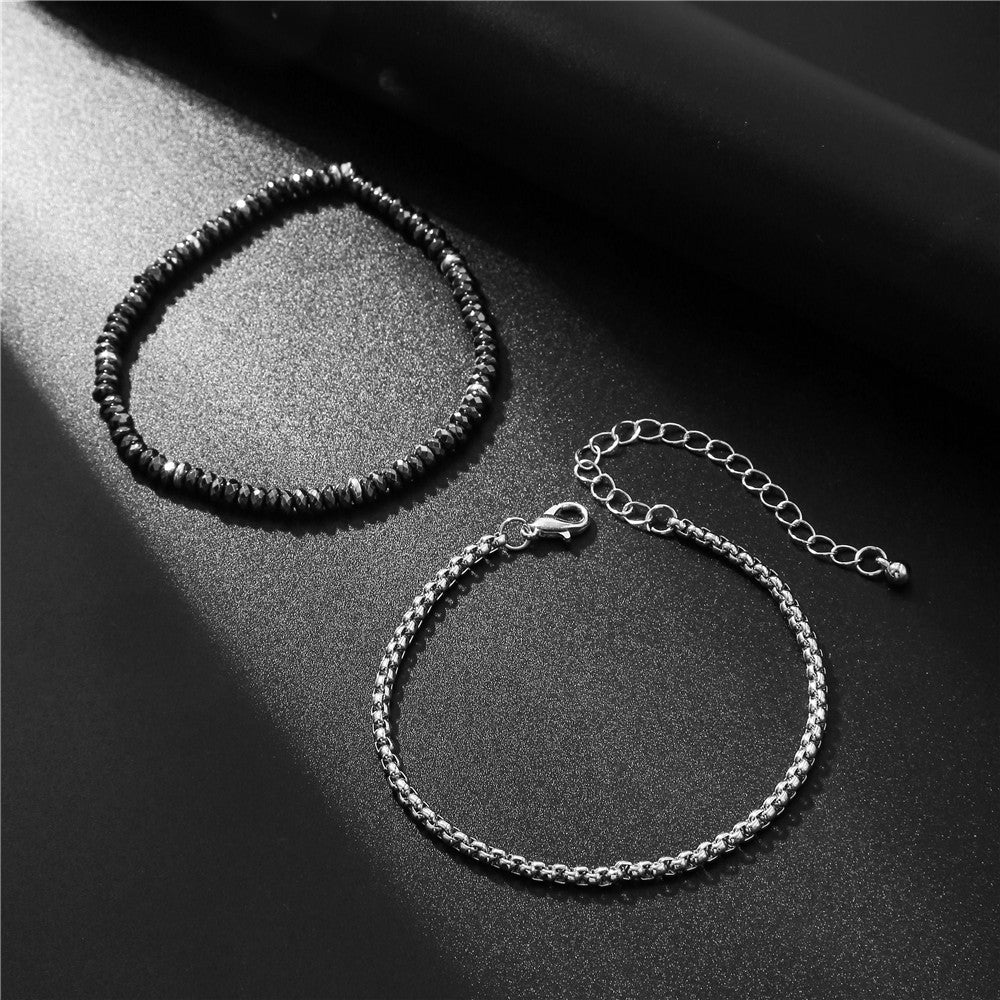 Hip-hop Men's Faceted Gemstone Geometric Round Handmade Chain Bracelet Set
