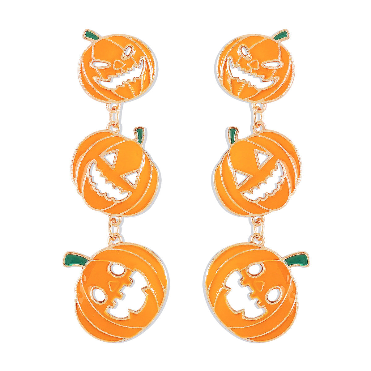 Halloween Pumpkin Earrings for Women with Geometric Shape Alloy Construction and Enamel Finish in Playful Edgy Style