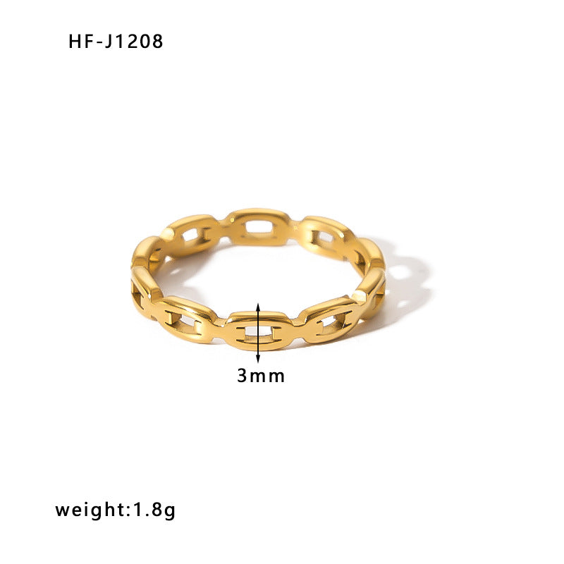Minimalist Stainless Steel Ring with Crown Heart Bow Knot Leaf Wave Diamond Drop Star Geometric Shape 18K Vacuum Plated Gold Finish Women's Band