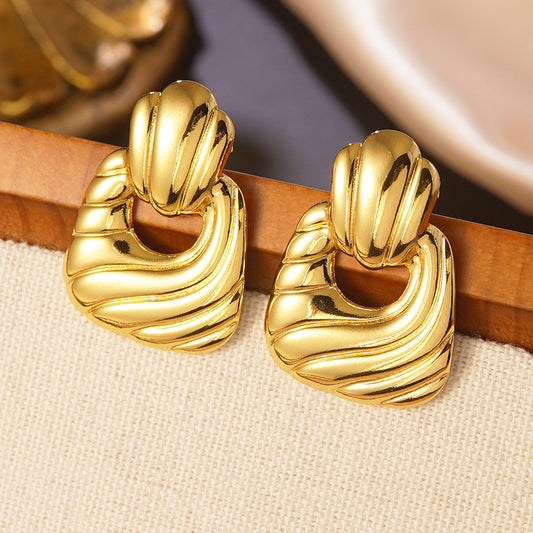 Luxury Casual Geometric Plated Stainless Steel Earrings Irregular Design for Women