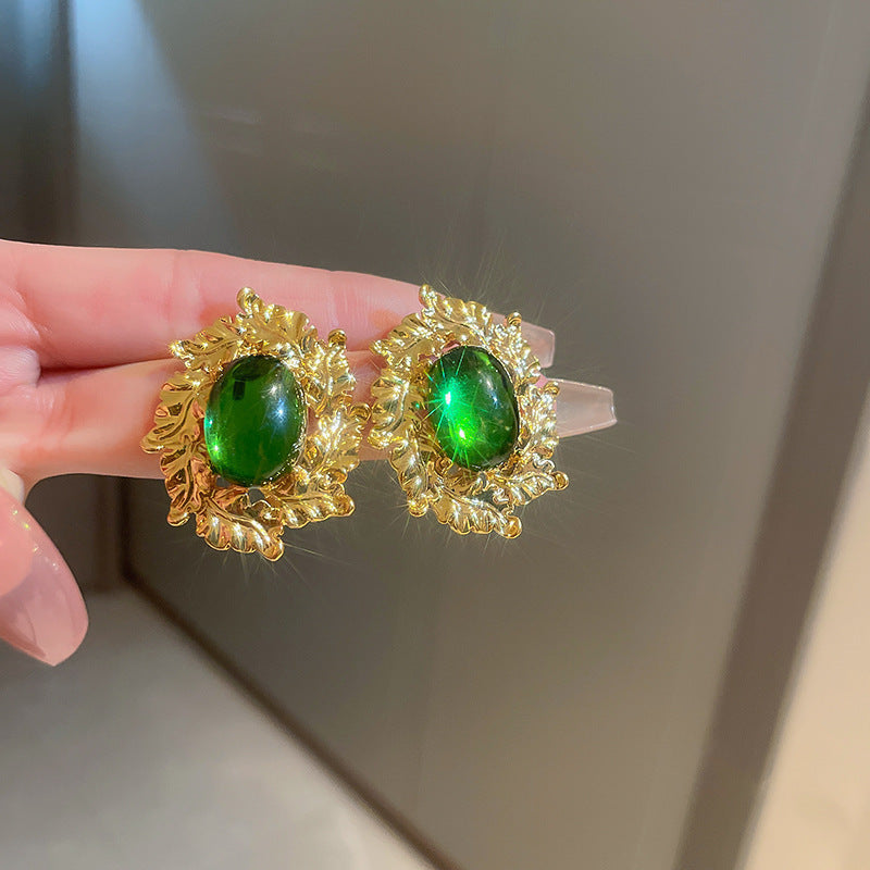 Pendientes de aleación con forma de hoja vintage y acabado chapado para mujer - Pendientes de botón botánicos retro artísticos