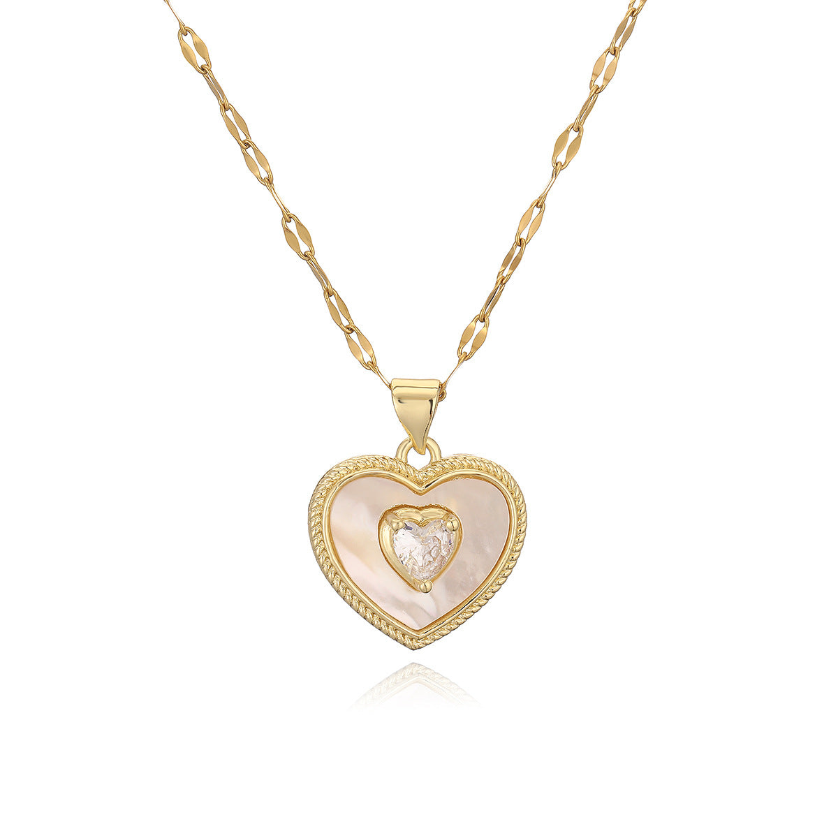 Minimalist Heart-Shaped Copper Pendant Necklace with 18K Gold Plating and Zircon Inlay for Women