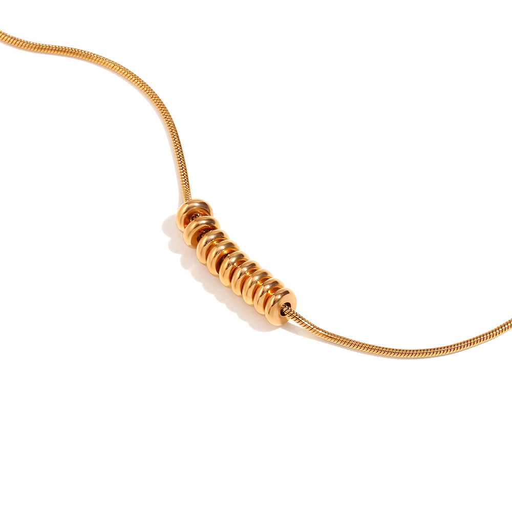 Minimalist Geometric Stainless Steel Pendant Necklace with 18K Gold Plating and Titanium Steel Bead Charm for Women
