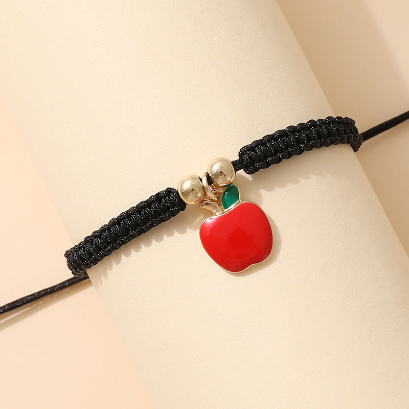 Sweet Alloy Apple Pendant Necklace Drip Oil Plated Cable Chain Unisex Jewelry